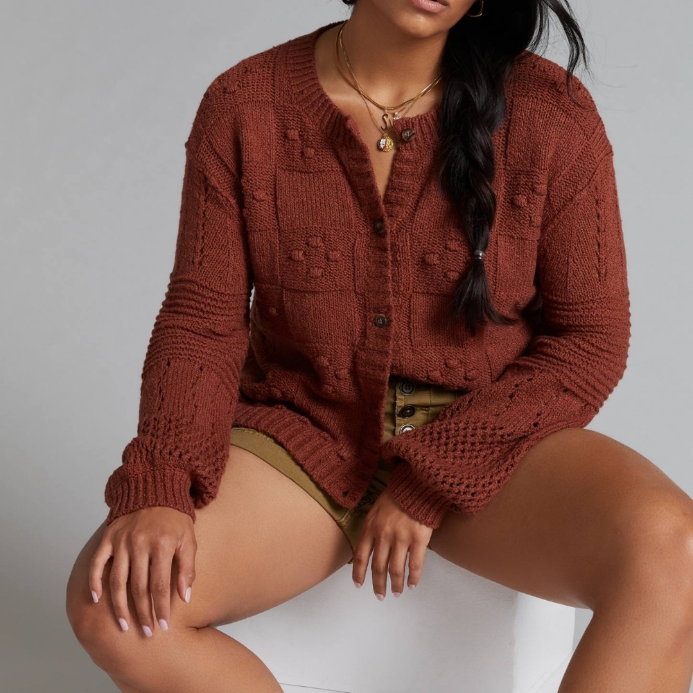 Anthropologie Pilcro Textured Puff-Sleeve Cardigan